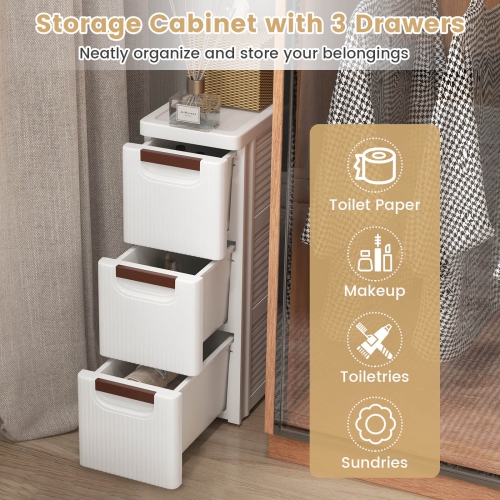 Armoire de rangement étroite à 3 tiroirs sur roulettes avec poignées de tirage de Costway 1 PCS