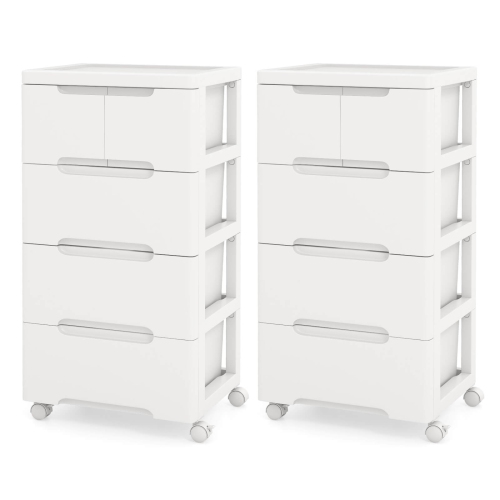 Image 1 de 9.. Chariot de rangement roulant en plastique à 5 tiroirs avec armoire universelle à 4 roulettes de Costway 2 PCS