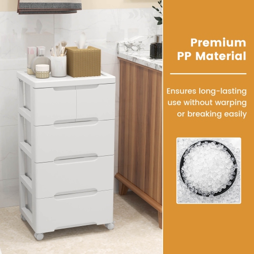 Costway 2 PCS 5-Drawer Plastic Rolling Storage Cart with 4 Universal Wheels Dresser Cabinet