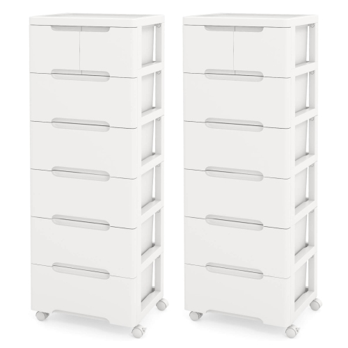 Chariot de rangement roulant en plastique à 7 tiroirs avec armoire universelle à 4 roulettes de Costway 2 PCS
