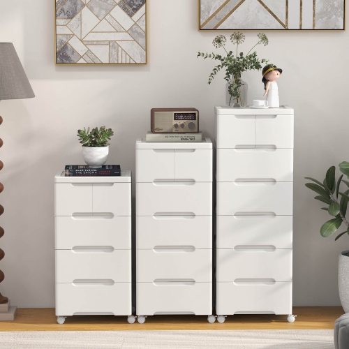 Chariot de rangement roulant en plastique à 7 tiroirs avec armoire universelle à 4 roulettes de Costway 2 PCS