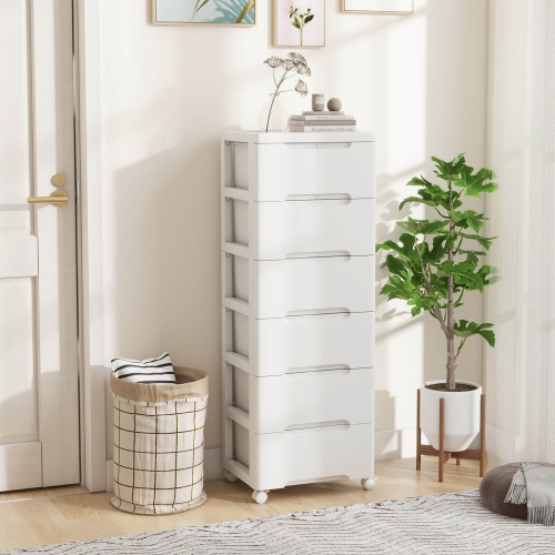 Chariot de rangement roulant en plastique à 7 tiroirs avec armoire universelle à 4 roulettes de Costway 2 PCS