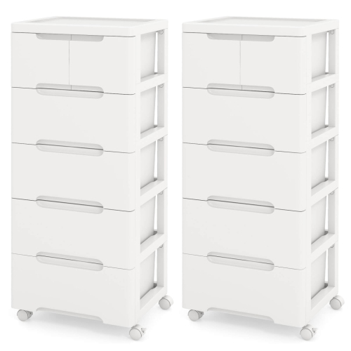 Costway 2 PCS 6-Drawer Plastic Rolling Storage Cart with 4 Universal Wheels Dresser Cabinet
