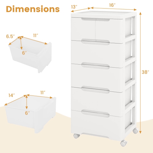 Costway 2 PCS 6-Drawer Plastic Rolling Storage Cart with 4 Universal Wheels Dresser Cabinet