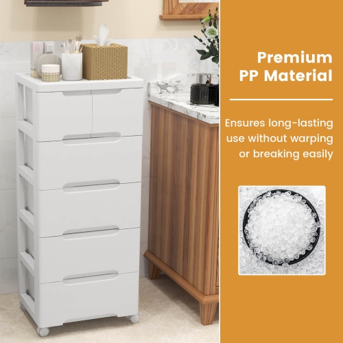 Costway 1 PCS 6-Drawer Plastic Rolling Storage Cart with 4 Universal Wheels Dresser Cabinet