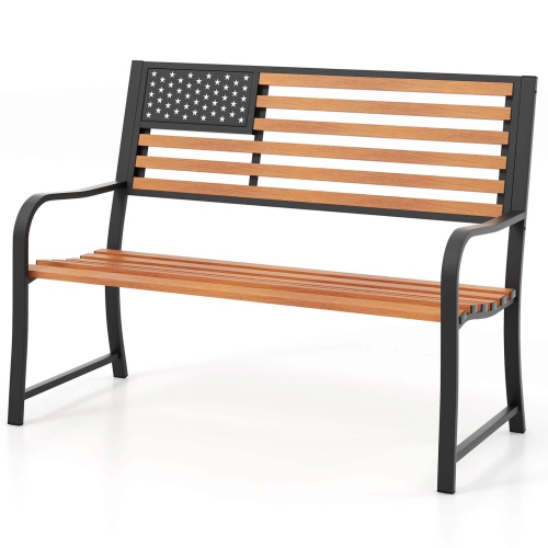 Costway 50" Outdoor Garden Bench with Flag Pattern Backrest & Rustic Wood Grain Finish