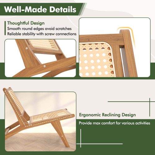 Costway Mid Century Modern Teak Wooden Chair with Handwoven Rattan Seat & Backrest