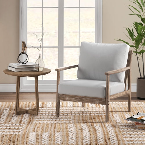 Costway Modern Accent Chair with Solid Rubber Wood Armrests Cotton Linen Fabric Covers