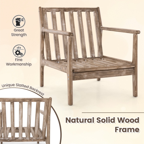 Costway Modern Accent Chair with Solid Rubber Wood Armrests Cotton Linen Fabric Covers