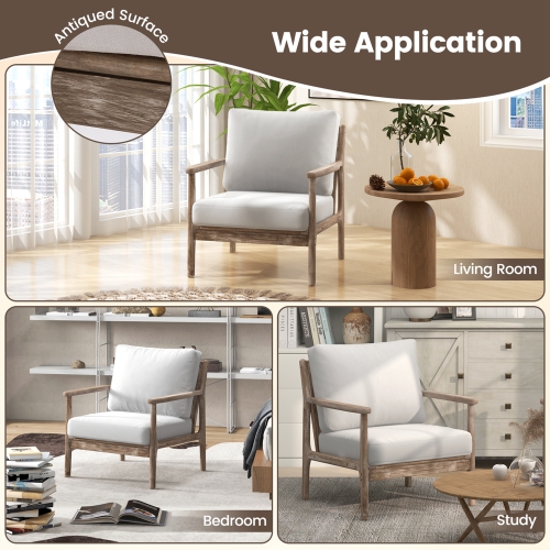 Costway Modern Accent Chair with Solid Rubber Wood Armrests Cotton Linen Fabric Covers