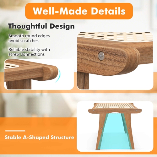 Pouf repose-pieds en teck naturel avec intérieur en rotin tressé à la main de Costway