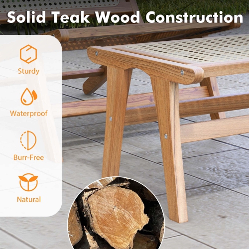 Pouf repose-pieds en teck naturel avec intérieur en rotin tressé à la main de Costway