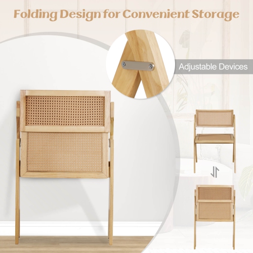 Costway Foldable Dining Chairs Set of 4 with Woven Rattan Backrest & Seat Rubber Wood Frame Natural