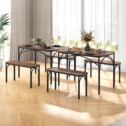 Costway 3 PCS 48" Dining Table Set for 4Rectangular Table & 2 Benches with Metal Frame