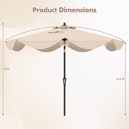 Costway 9 FT Patio Umbrella 2-Tier Market Table Umbrella with Crank Handle & 8 Ribs