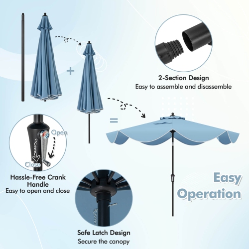 Costway 9 FT Patio Umbrella 2-Tier Market Table Umbrella with Crank Handle & 8 Ribs