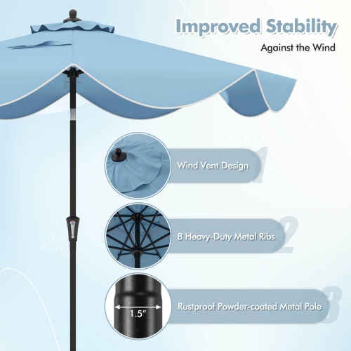 Costway 9 FT Patio Umbrella 2-Tier Market Table Umbrella with Crank Handle & 8 Ribs