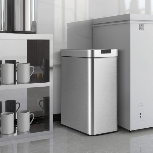 Costway Slim Kitchen Trash Can with Wing Lids 13.2 Gal Automatic Sensor Garbage Can