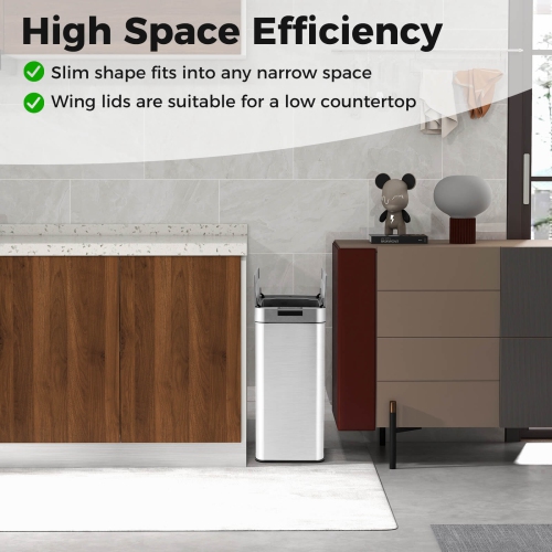 Costway Slim Kitchen Trash Can with Wing Lids 13.2 Gal Automatic Sensor Garbage Can
