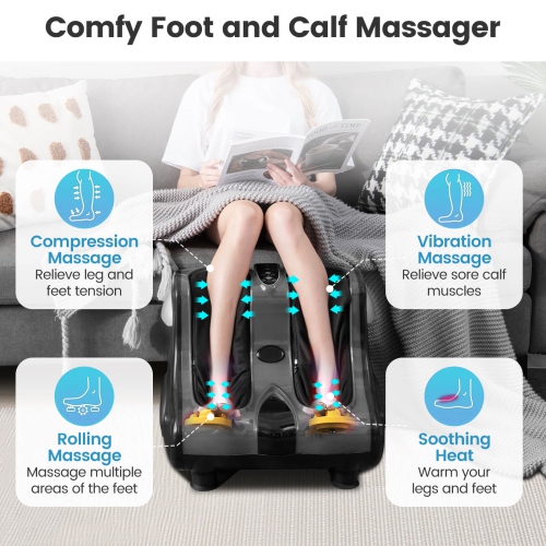 Appareil de massage pour les pieds et les mollets de Costway avec vibrations thermiques pétrissage profond massage shiatsu des pieds - Gris