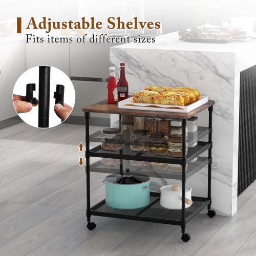 Costway 3-Tier Printer Stand Rolling Fax Cart with Adjustable Shelf & Swivel Wheel