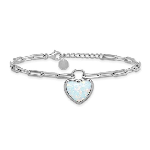 GEM AND HARMONY  Lab Created Opal Heart Paperclip Bracelet In Sterling (7.00 Inch) In Silver