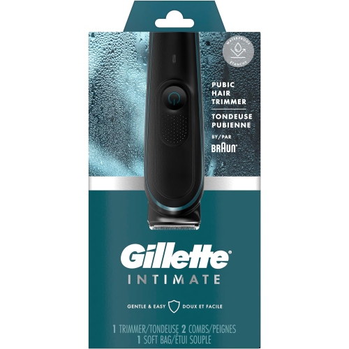 Gillette Intimate Men's Pubic Trimmer, 100% Waterproof for Wet & Dry Use with German-engineered Lifetime Sharp Blades, 100-minute Runtime from a