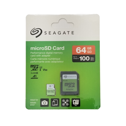 Carte microSD de V30 Go jusqu'à 100 Mo/s de Seagate remise à neuf avec adaptateur 64&nbsp;Go d'origine