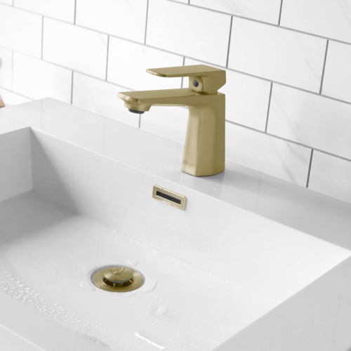 Stylish Single Handle Bathroom Faucet with Pop-up Bathroom Sink with Overflow in Brushed Gold B111GD700G