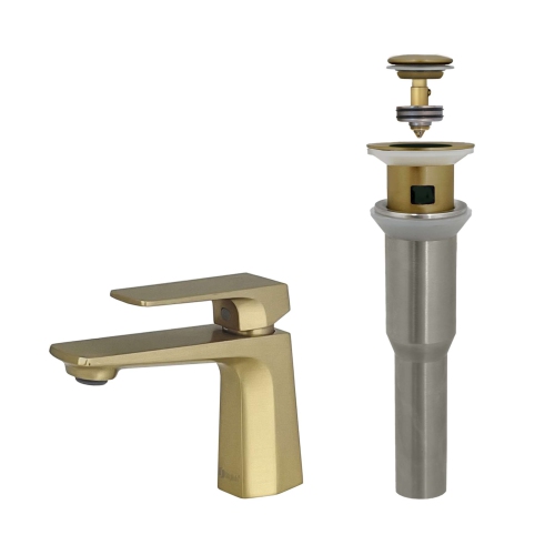 Stylish Single Handle Bathroom Faucet with Pop-up Bathroom Sink with Overflow in Brushed Gold B111GD700G