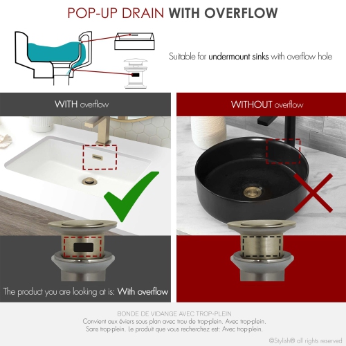 Stylish Single Handle Bathroom Faucet with Pop-up Bathroom Sink with Overflow in Brushed Gold B111GD700G