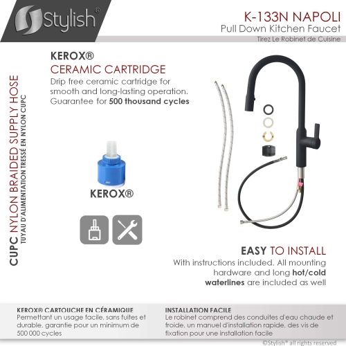 OPEN BOX A - Kitchen Sink Stainless Steel Faucet Single Handle Pull Down Dual Mode in Matte Black Finish K-133N