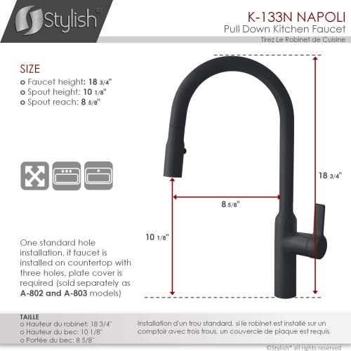 OPEN BOX A - Kitchen Sink Stainless Steel Faucet Single Handle Pull Down Dual Mode in Matte Black Finish K-133N