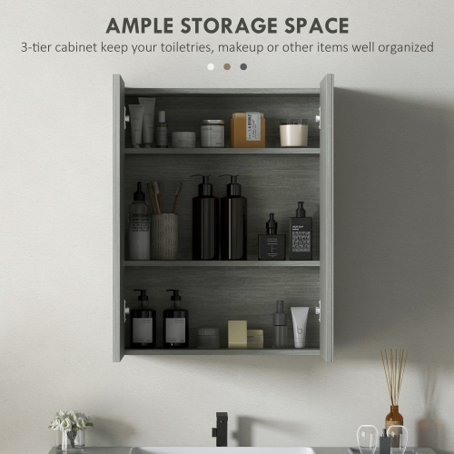 HOMCOM – Armoire à pharmacie murale avec miroir, organisateur d’armoire miroir de salle de bain avec tablette réglable, armoire à deux portes,