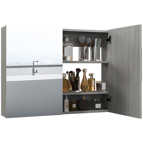 HOMCOM – Armoire à pharmacie murale avec miroir, organisateur d’armoire miroir de salle de bain avec tablette réglable, armoire à deux portes, fermet