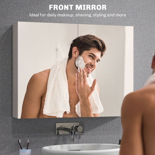 HOMCOM Wall Mount Medicine Cabinet with Mirror, Bathroom Mirror Cabinet Storage Organizer with Adjustable Shelf, Double Door Cupboard, Soft Closing,