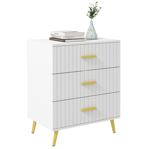 HOMCOM Dresser for Bedroom with 3 Drawers, Modern Chest of Drawers, Wood Storage Cabinet with Gold Aluminium Legs, White