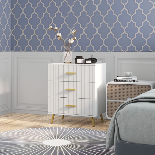 HOMCOM Dresser for Bedroom with 3 Drawers, Modern Chest of Drawers, Wood Storage Cabinet with Gold Aluminium Legs, White