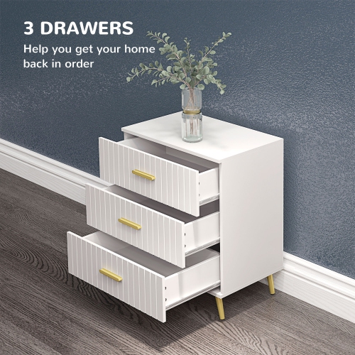 HOMCOM Dresser for Bedroom with 3 Drawers, Modern Chest of Drawers, Wood Storage Cabinet with Gold Aluminium Legs, White
