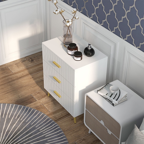 HOMCOM Dresser for Bedroom with 3 Drawers, Modern Chest of Drawers, Wood Storage Cabinet with Gold Aluminium Legs, White