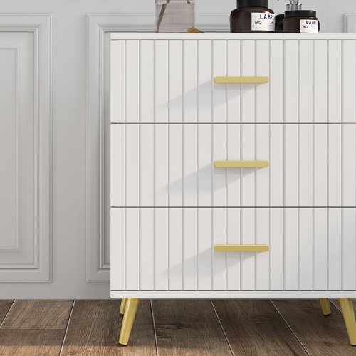 HOMCOM Dresser for Bedroom with 3 Drawers, Modern Chest of Drawers, Wood Storage Cabinet with Gold Aluminium Legs, White