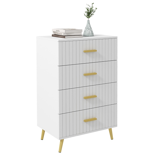 HOMCOM  Dresser for Bedroom With 4 Drawers, Modern Chest Of Drawers, Wood Storage Cabinet With Gold Aluminium Legs In White