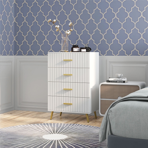 HOMCOM Dresser for Bedroom with 4 Drawers, Modern Chest of Drawers, Wood Storage Cabinet with Gold Aluminium Legs, White