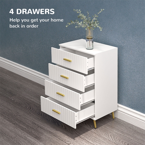 HOMCOM Dresser for Bedroom with 4 Drawers, Modern Chest of Drawers, Wood Storage Cabinet with Gold Aluminium Legs, White