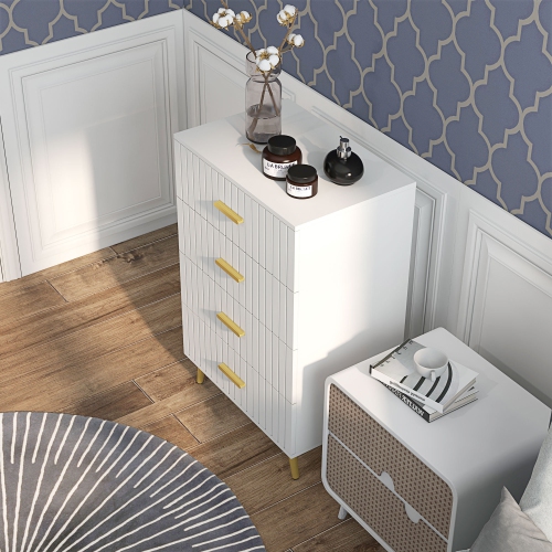 HOMCOM Dresser for Bedroom with 4 Drawers, Modern Chest of Drawers, Wood Storage Cabinet with Gold Aluminium Legs, White