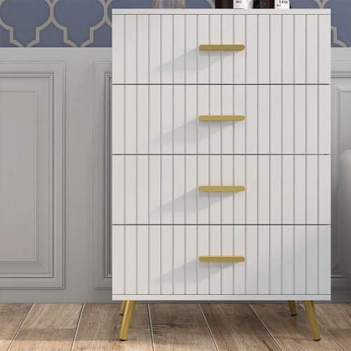 HOMCOM Dresser for Bedroom with 4 Drawers, Modern Chest of Drawers, Wood Storage Cabinet with Gold Aluminium Legs, White