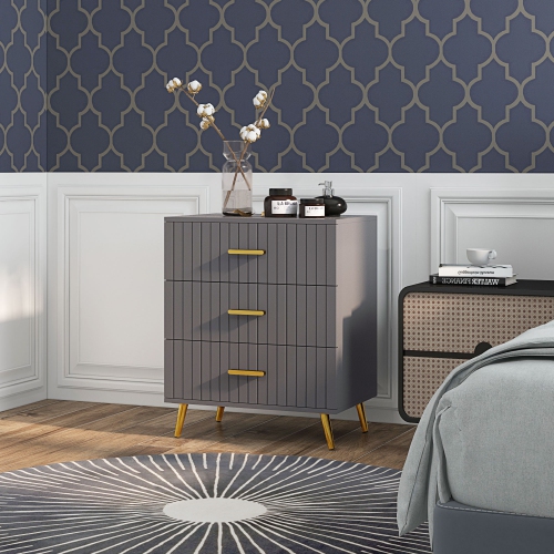 HOMCOM Dresser for Bedroom with 3 Drawers, Modern Chest of Drawers, Wood Storage Cabinet with Gold Aluminium Legs, Dark Grey