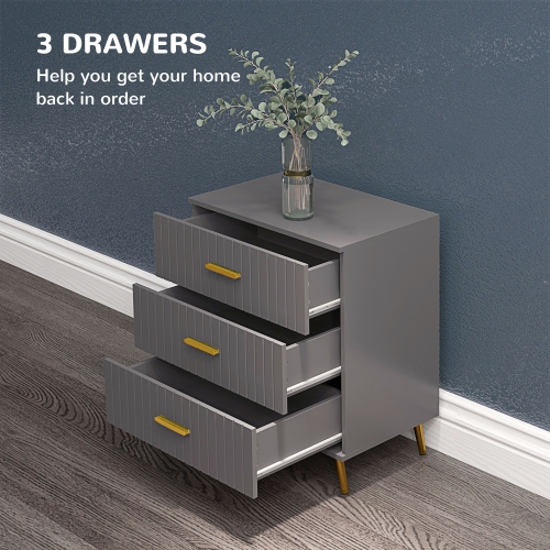 HOMCOM Dresser for Bedroom with 3 Drawers, Modern Chest of Drawers, Wood Storage Cabinet with Gold Aluminium Legs, Dark Grey