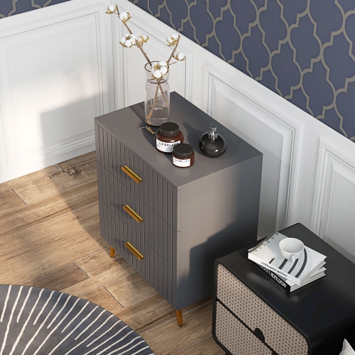 HOMCOM Dresser for Bedroom with 3 Drawers, Modern Chest of Drawers, Wood Storage Cabinet with Gold Aluminium Legs, Dark Grey