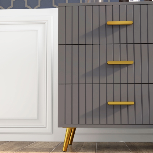 HOMCOM Dresser for Bedroom with 3 Drawers, Modern Chest of Drawers, Wood Storage Cabinet with Gold Aluminium Legs, Dark Grey